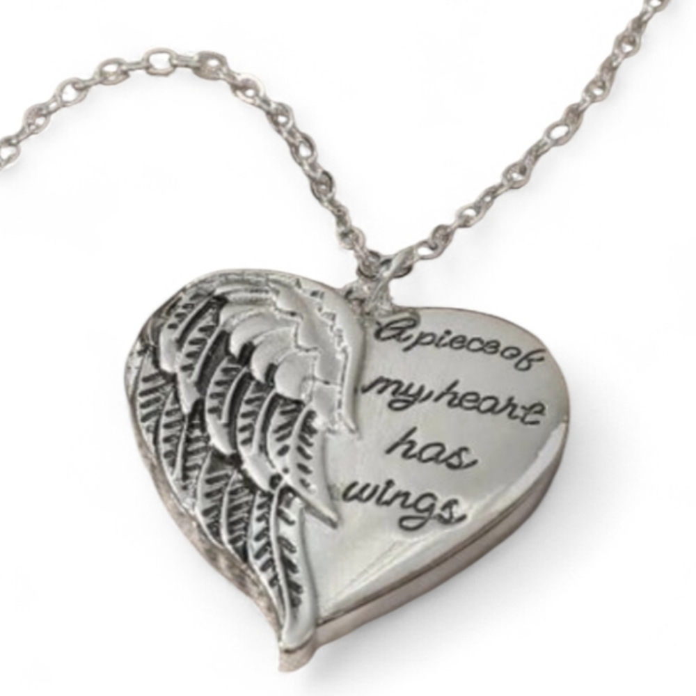 Silver Heart Winged Pendant Necklace